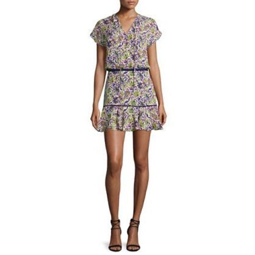 Veronica Beard Boho Drop Waist Purple & Green Floral Mini Dress Size 0